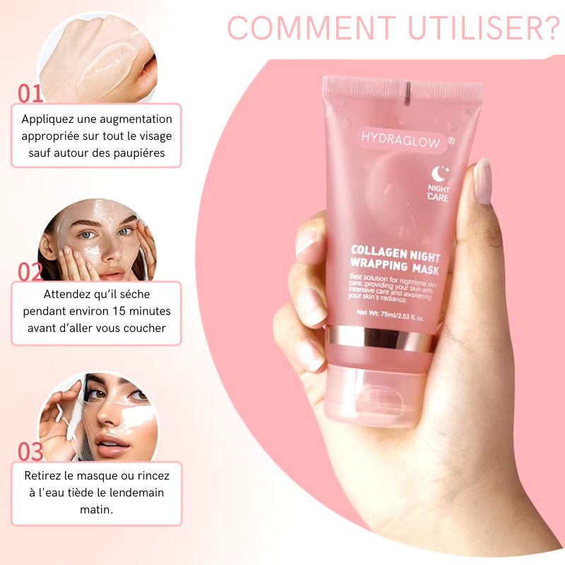 HydraGlow™ Masque au Collagène - Hydratation et Éclat en Une Application !